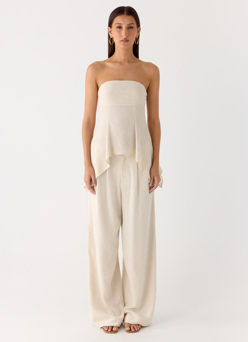 Rossi Hanky Hem Linen Top - Oatmeal