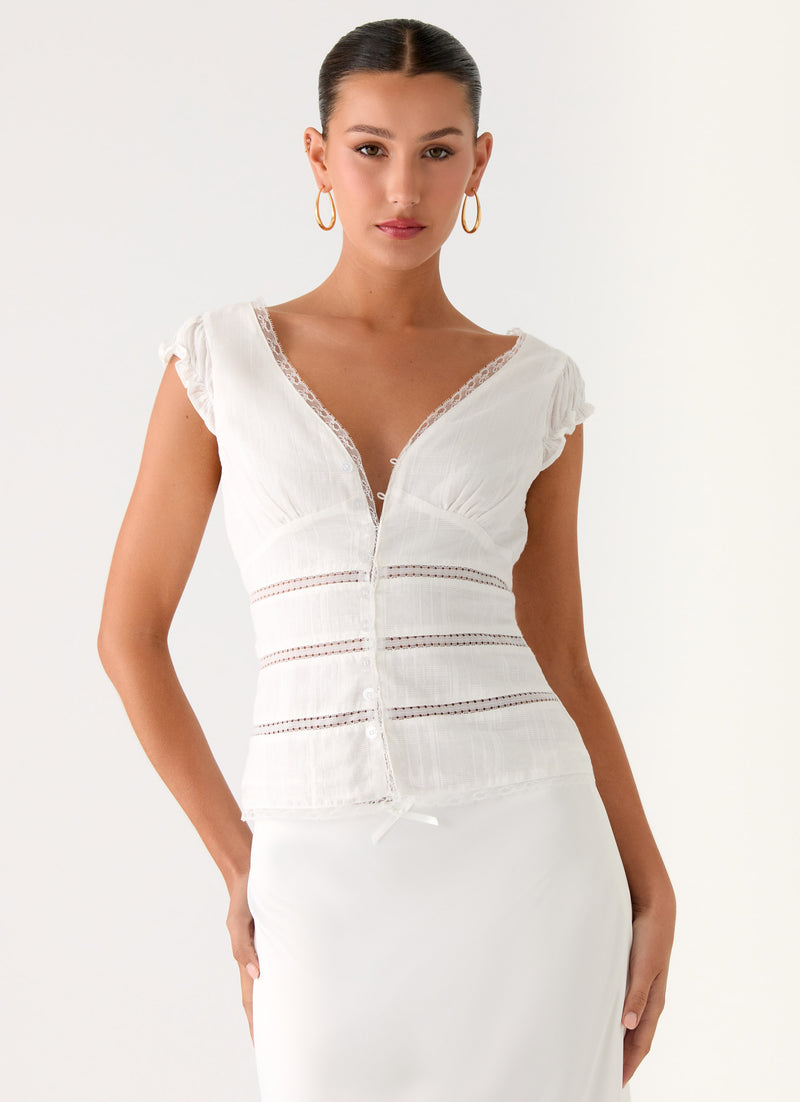 Ruann Lace Trim Top - White