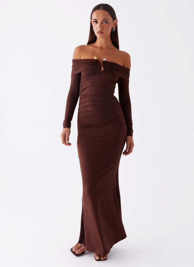 Peppermayo Exclusive Rudy Long Sleeve Maxi Dress - Chocolate - View 1 | Shop Formal Dress