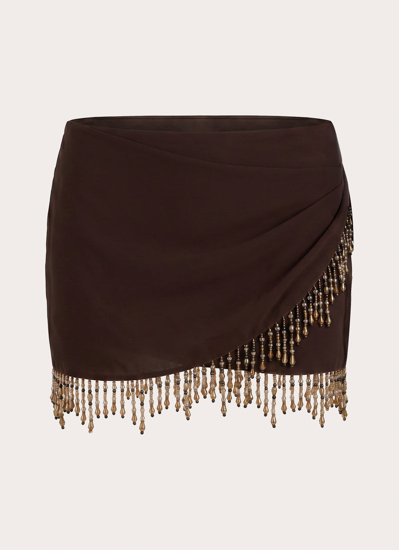 Sahana Beaded Mini Skirt - Chocolate