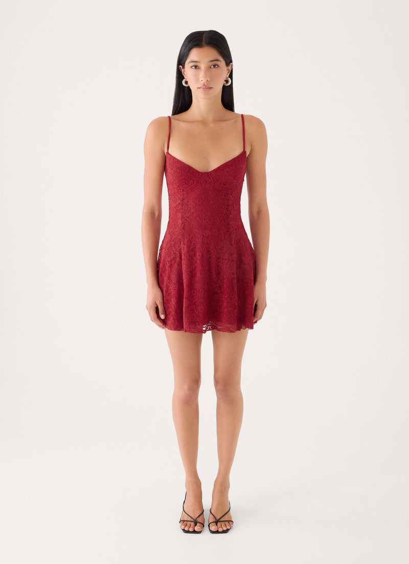 Saint Paloma Lace Mini Dress - Fire Red