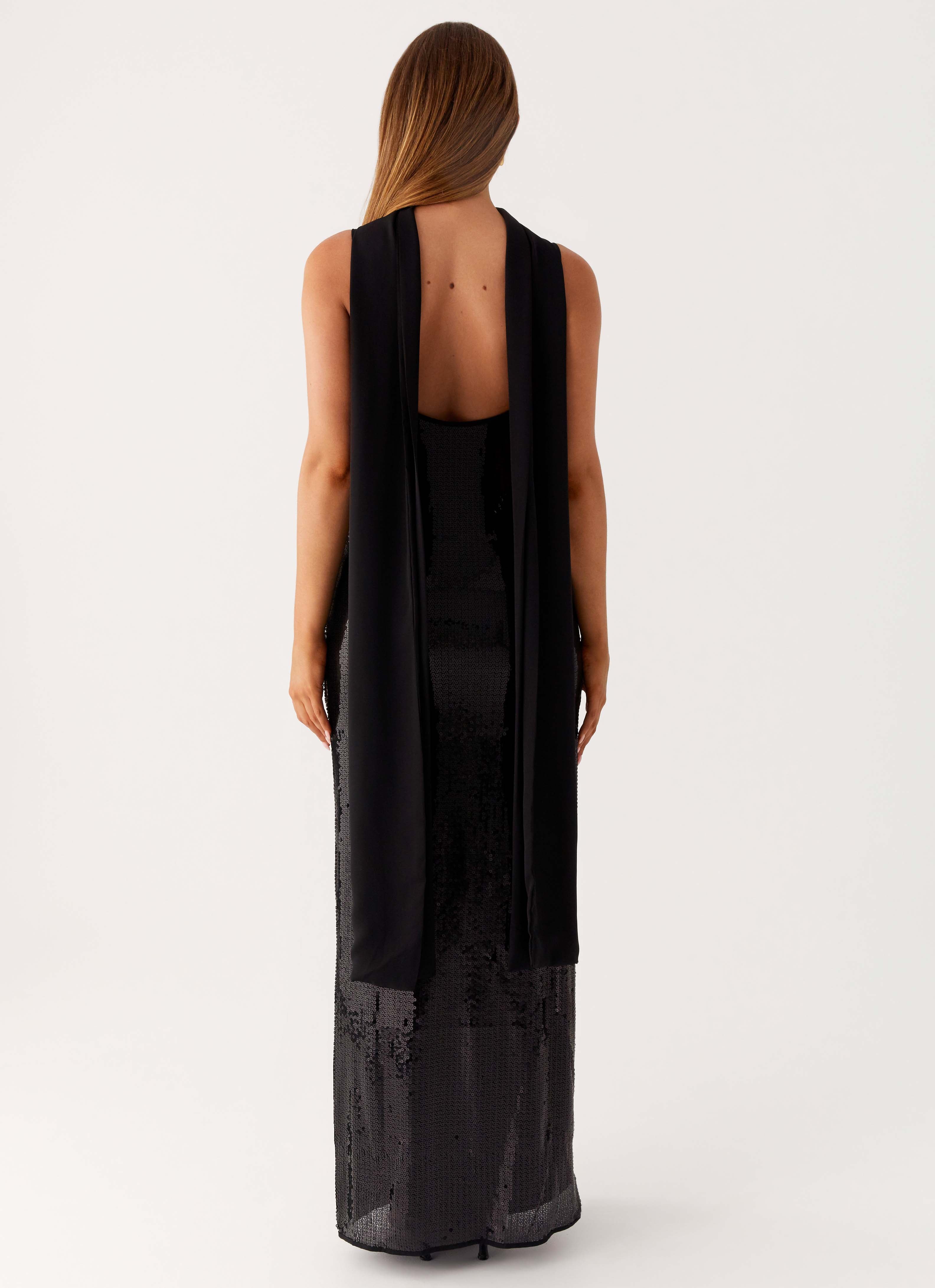 Scarf Neck Sequins Maxi Dress