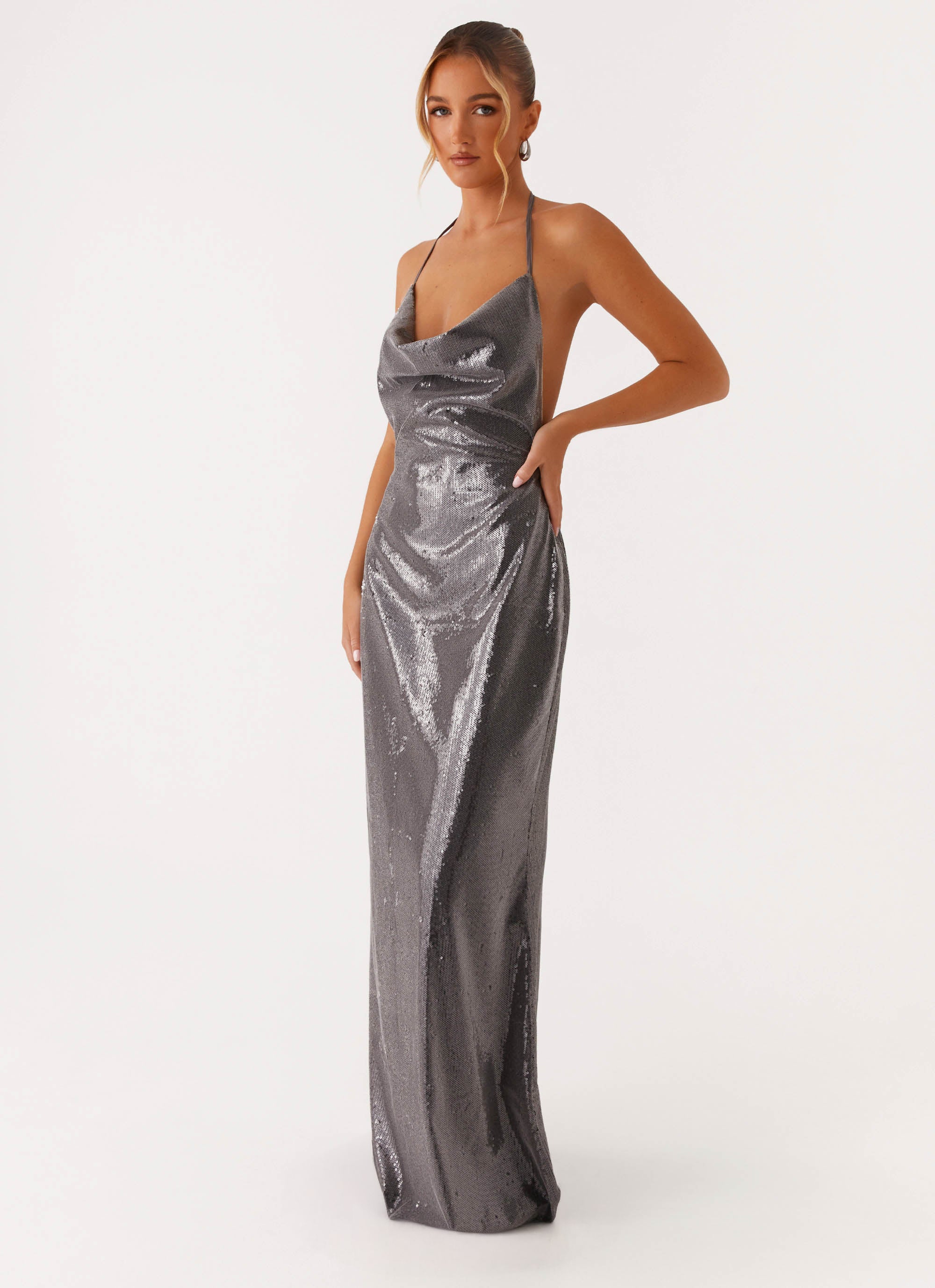Sleek Love Sequin Maxi Dress - Silver Sequin Peppermayo Sleek Love Sequin Maxi Dress - Silver Sequin Peppermayo
