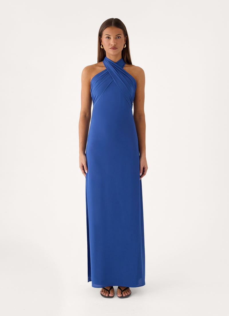 Solmara Cross Halter Maxi Dress - Cobalt Blue