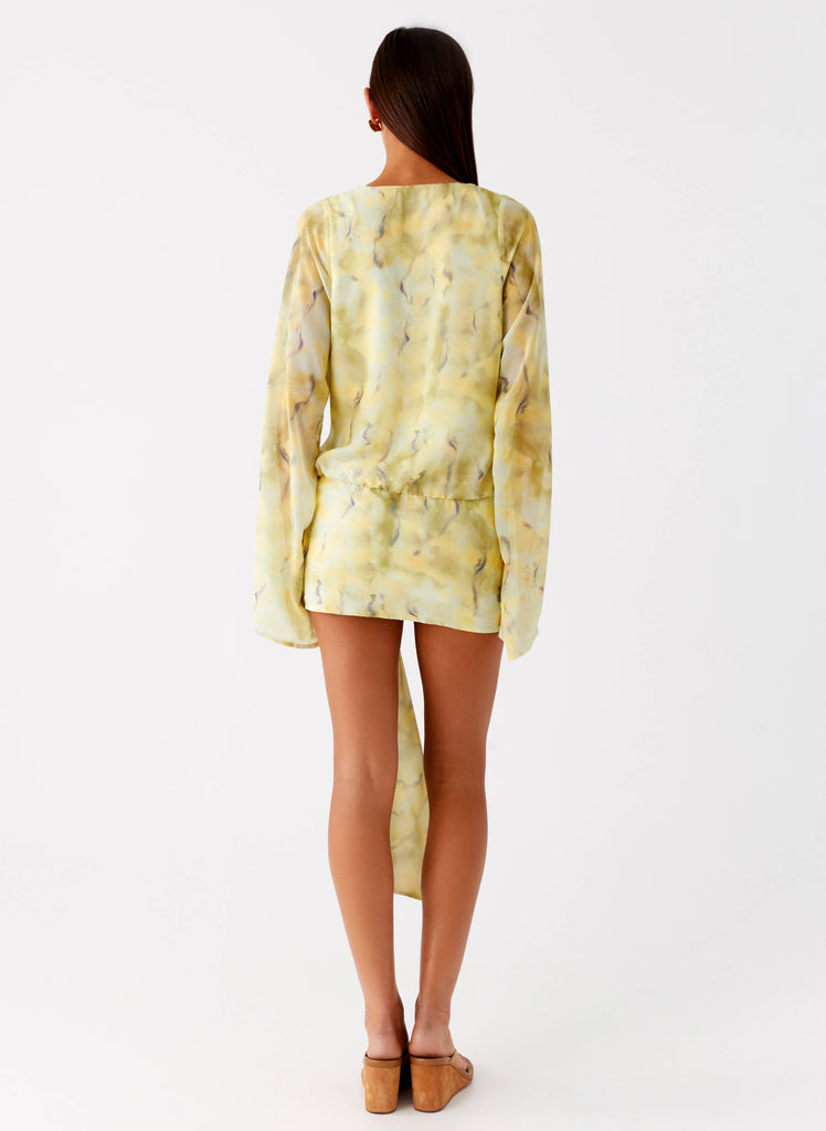 Sorrel Long Sleeve Mini Dress - Yellow Tie Dye
