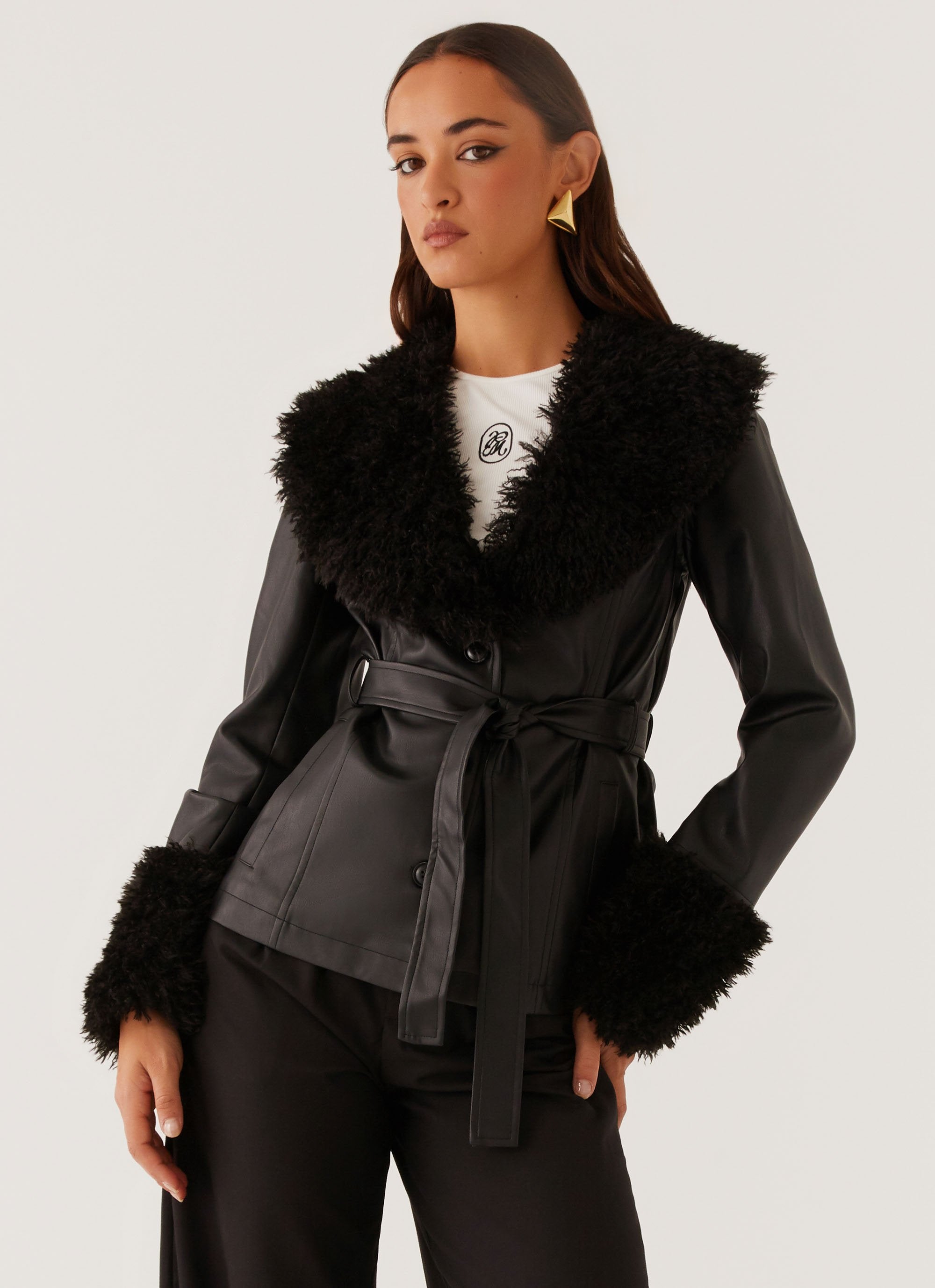 Street Lights Fur Trim Jacket Black – Peppermayo