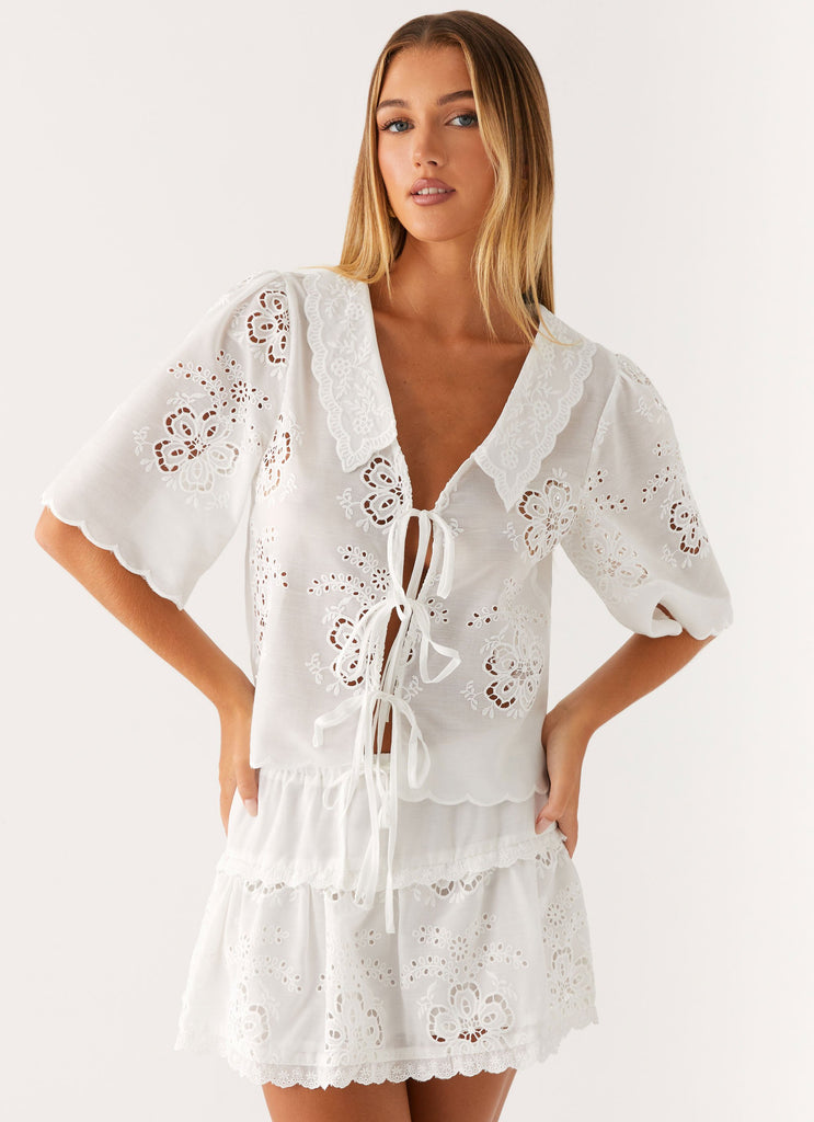 Collective Tops - Peppermayo Exclusive Summer Escape Embroidered Top - White fourth image