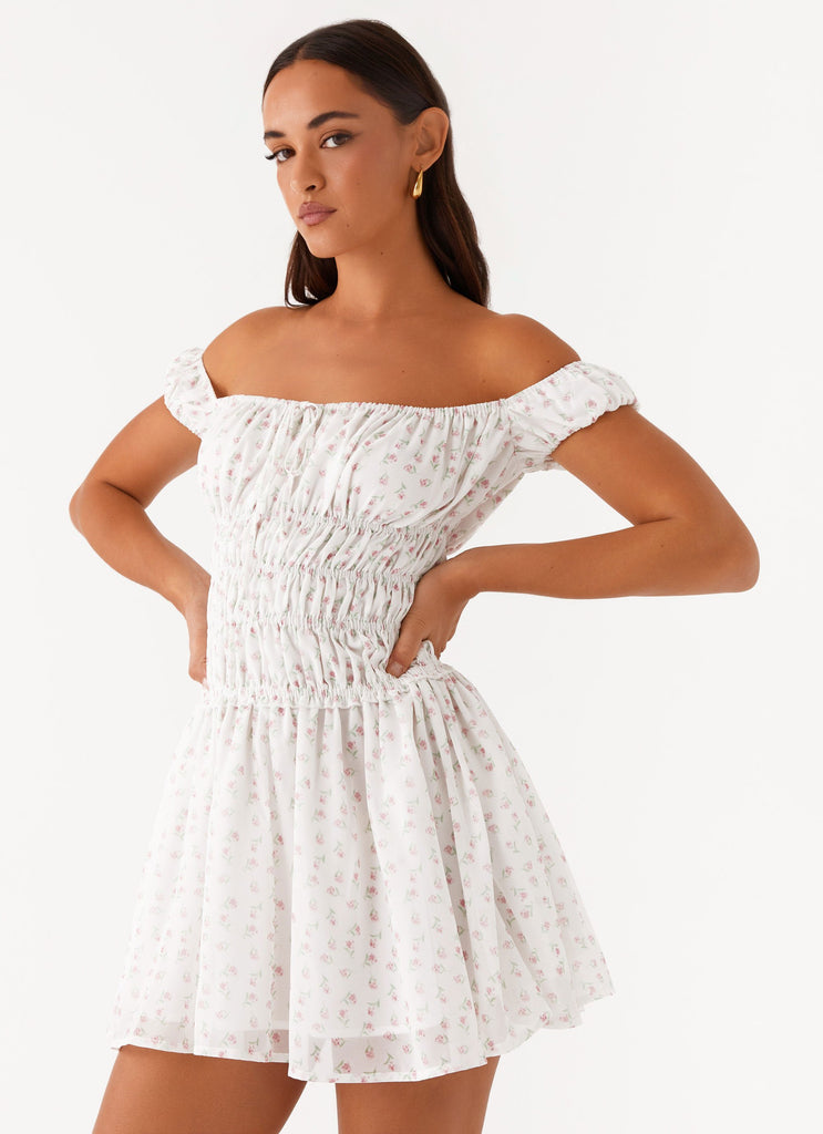 Peppermayo Exclusive Total Bliss Shirred Mini Dress - White Floral