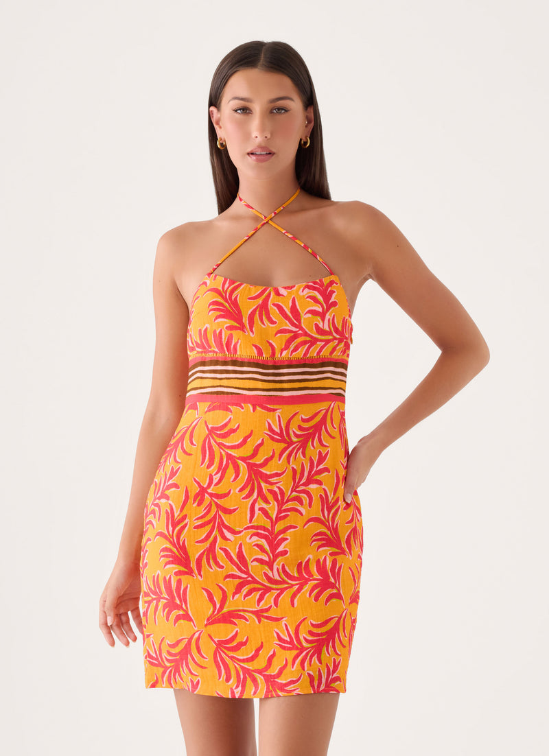 Tropic Love Mini Dress - Saffron Palm Print