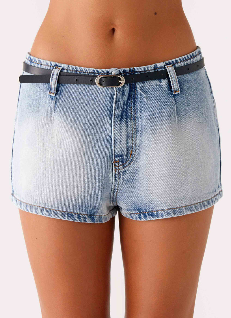 Unreal Denim Mini Shorts - Bleached Blue