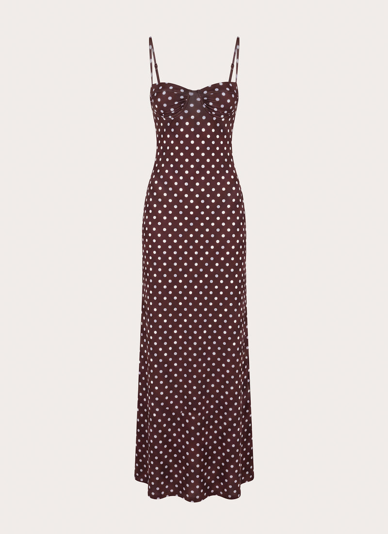 Vamonos Maxi Dress - Chocolate Blue Dot