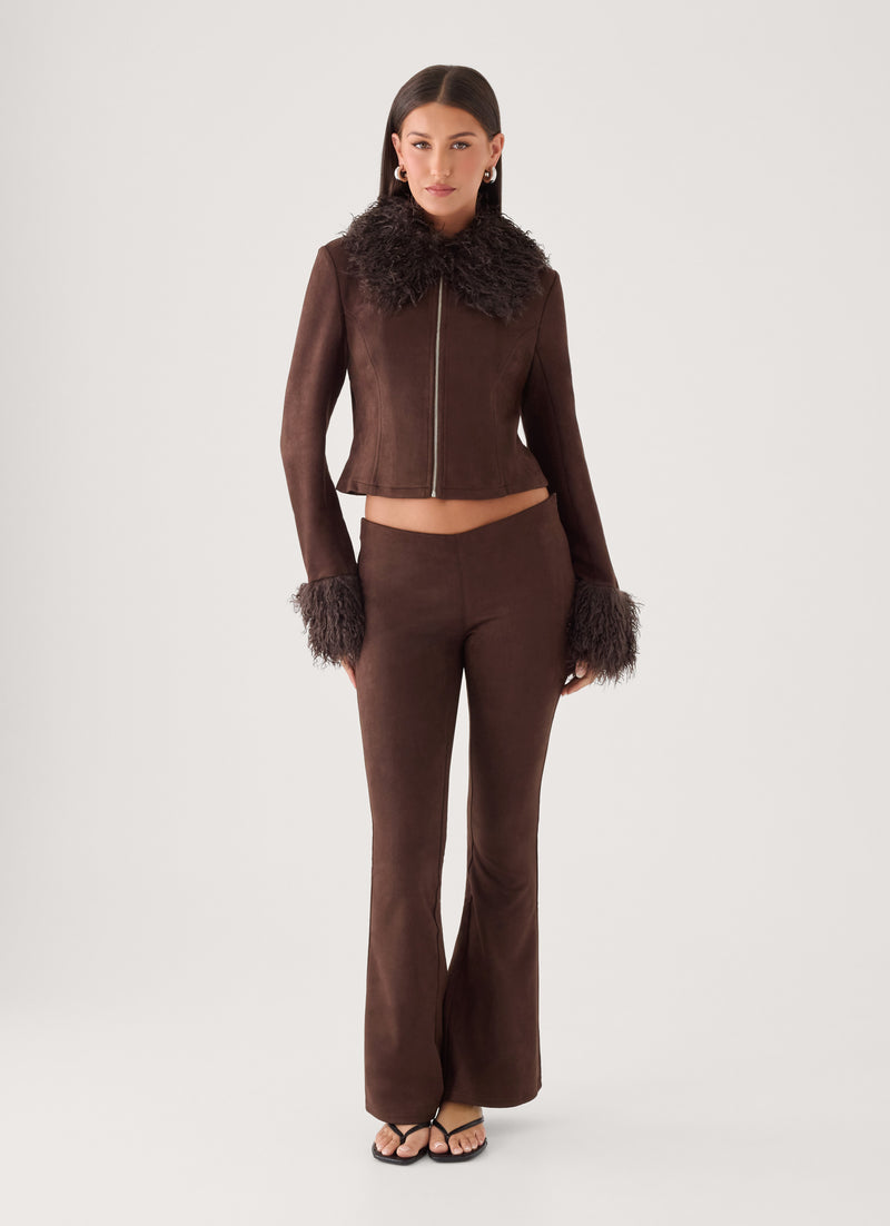 Wild Hide Faux Suede Pant - Chocolate