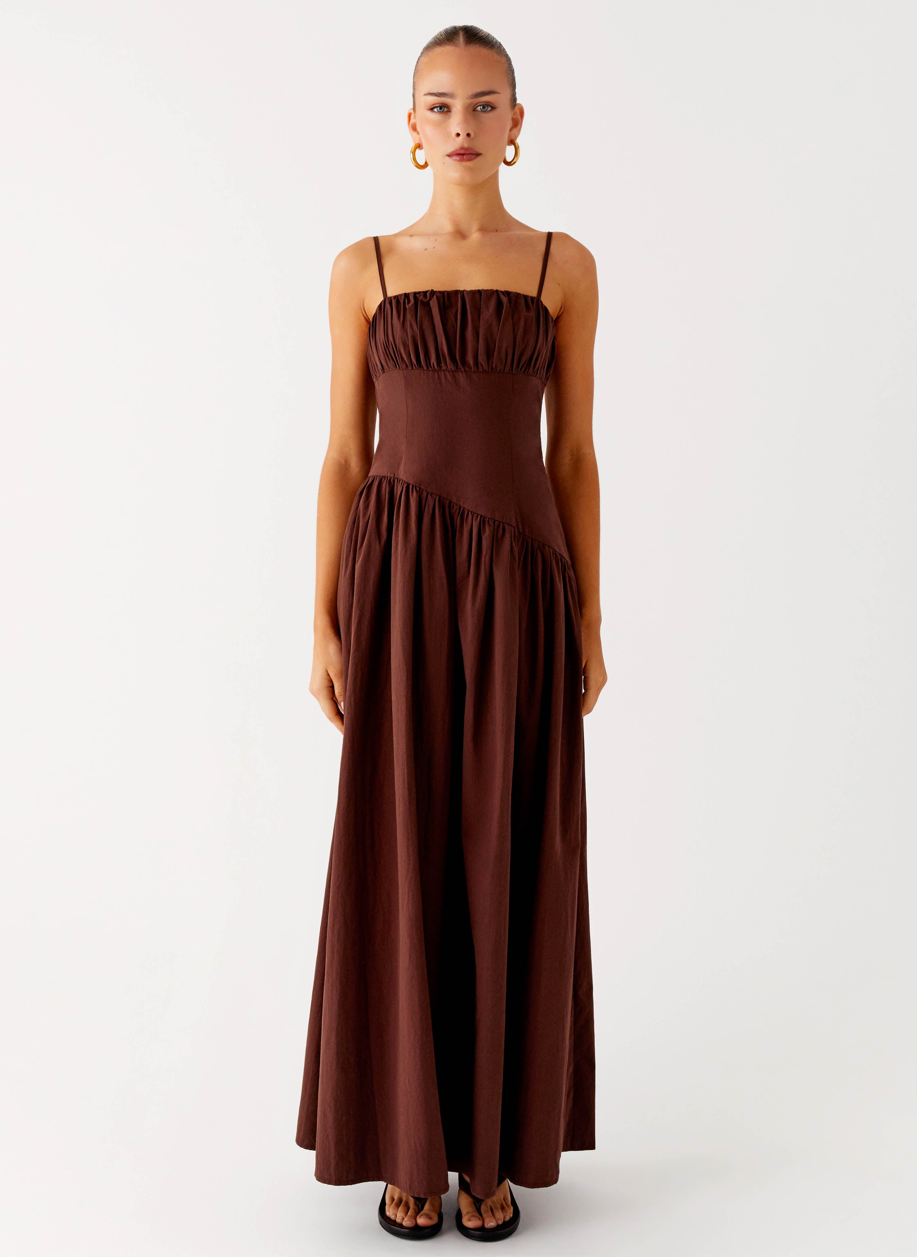 Yuna Drop Waist Maxi Dress - Chocolate Peppermayo Yuna Drop Waist Maxi Dress - Chocolate Peppermayo