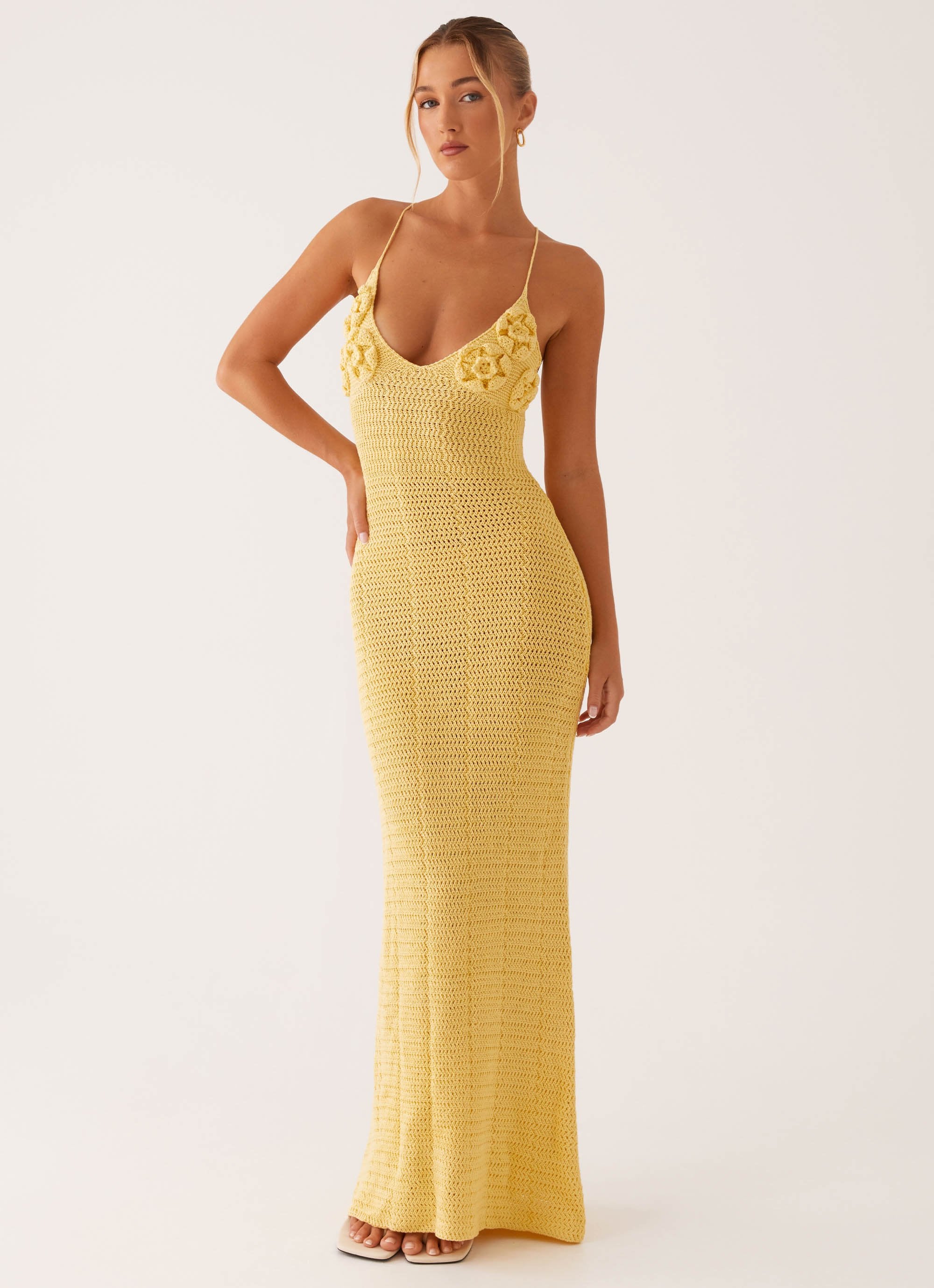 Zara Rose Crochet Maxi Dress Yellow – Peppermayo