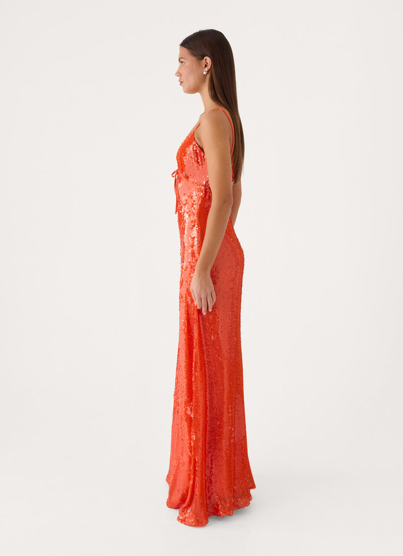 Zelie Sequin Maxi Dress - Orange