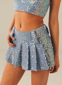 Fly Girl Mini Skirt - Sequin Denim - Peppermayo