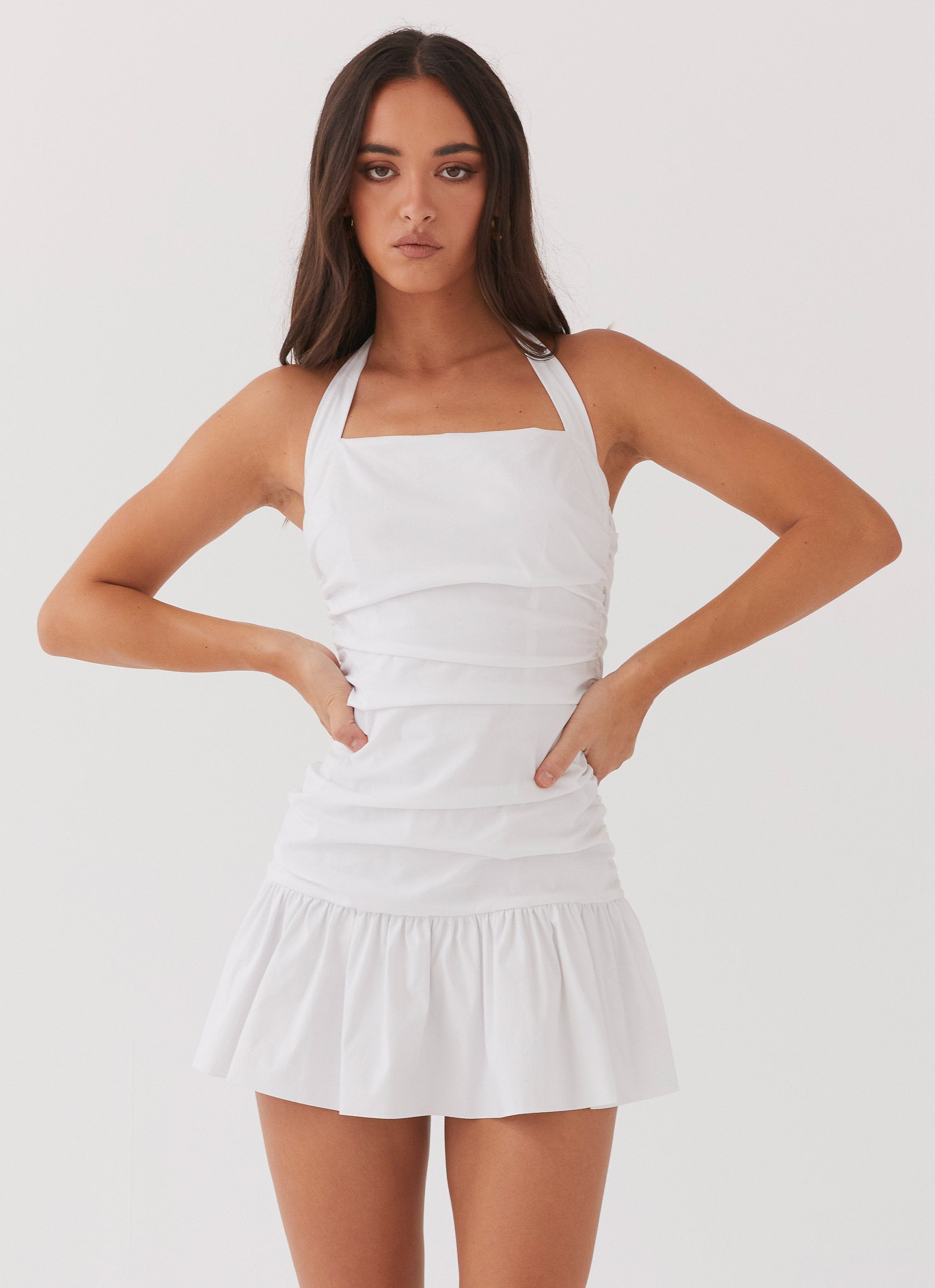 Cely Ruched Mini Dress - White Peppermayo Cely Ruched Mini Dress - White Peppermayo