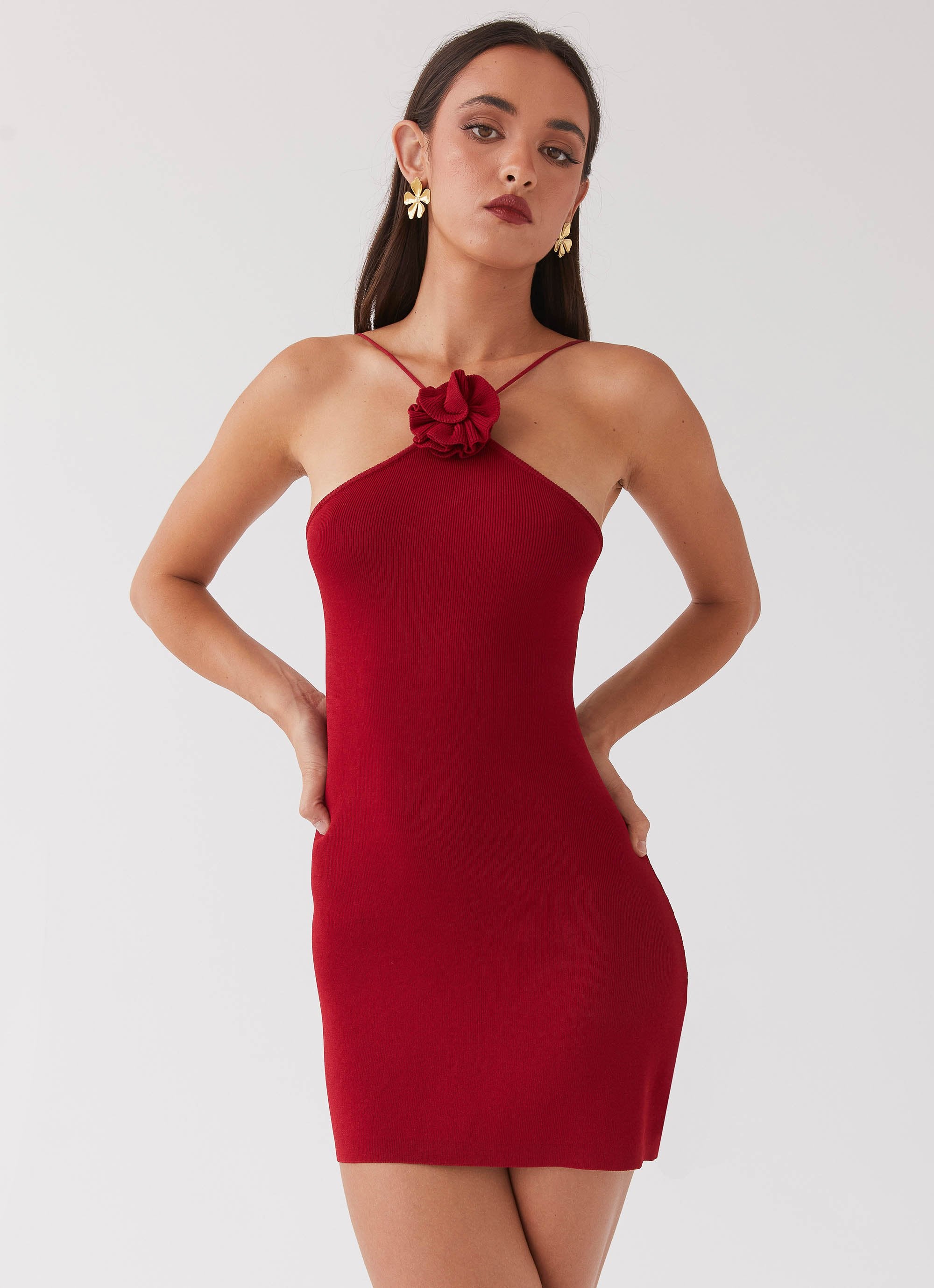 Delphi Rose Knit Mini Dress - Rouge Red Peppermayo Delphi Rose Knit Mini Dress - Rouge Red Peppermayo