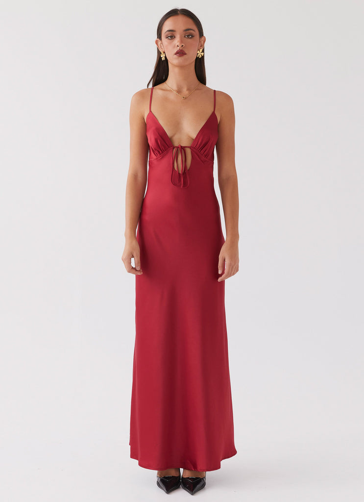 Peppermayo Exclusive Flora Satin Maxi Dress - Cherry - View 3 | Shop Formal Dress
