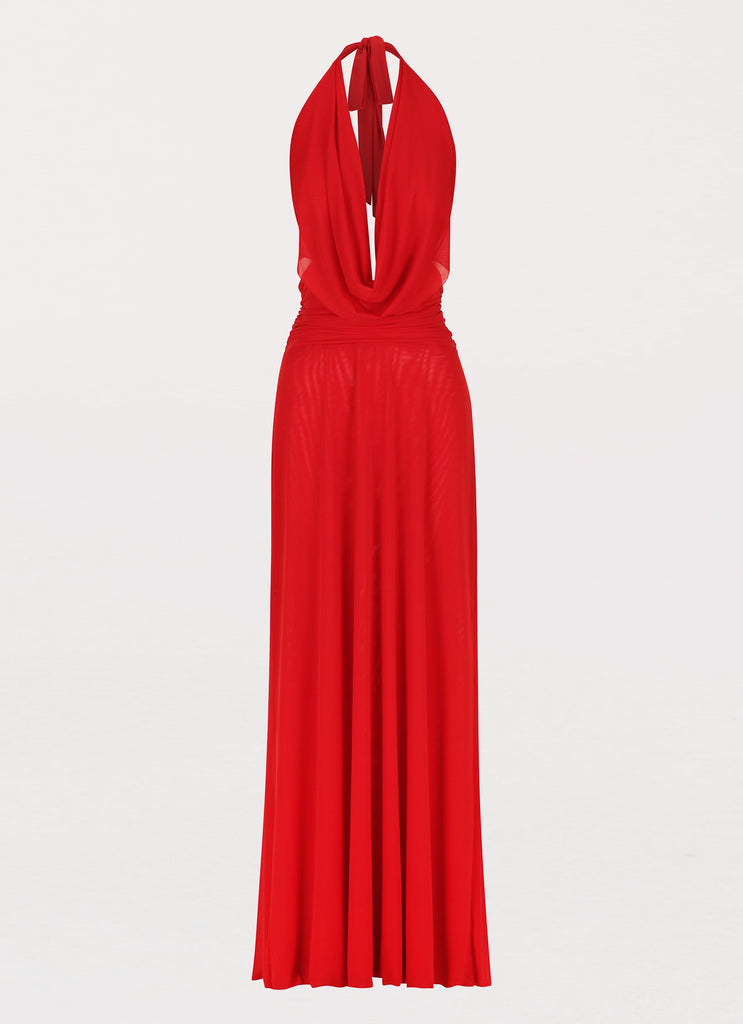 Elysia Mesh Maxi Dress - Cherry Red