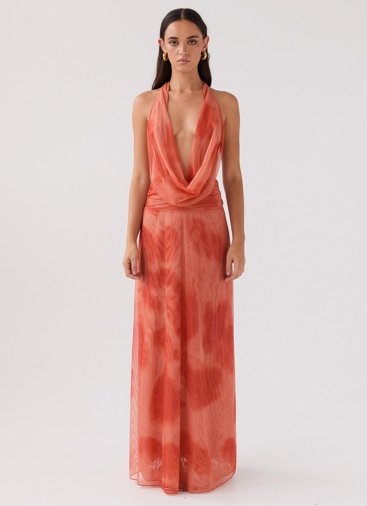 Elysia Chiffon Maxi Dress - Fiery Fusion