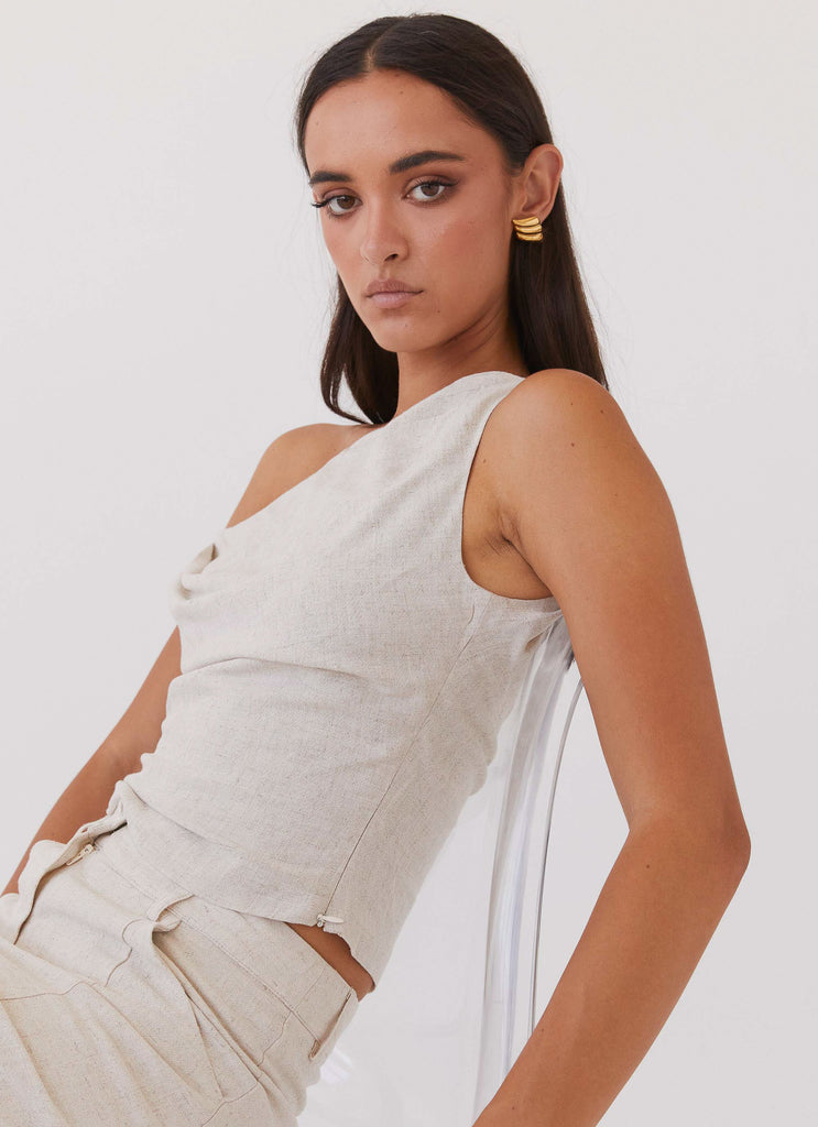 Marissa Linen One Shoulder Top - Oatmeal