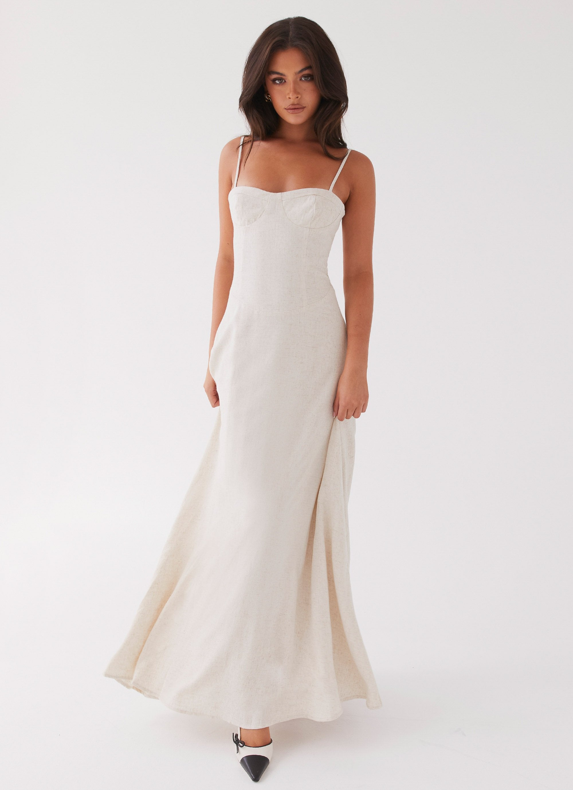 Angelina Linen Maxi Dress Oatmeal – Peppermayo - Main Image