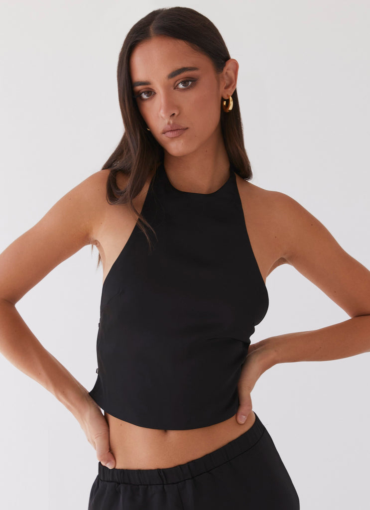 Bree Satin Halterneck Top - Black