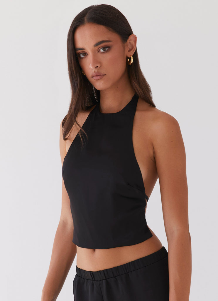 Bree Satin Halterneck Top - Black