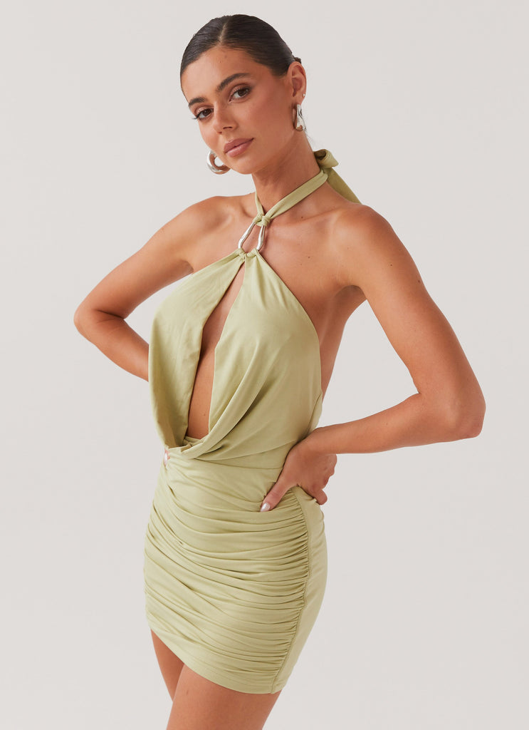 Peppermayo Exclusive Samara Halterneck Mini Dress - Sage - View 5 | Shop Formal Dress