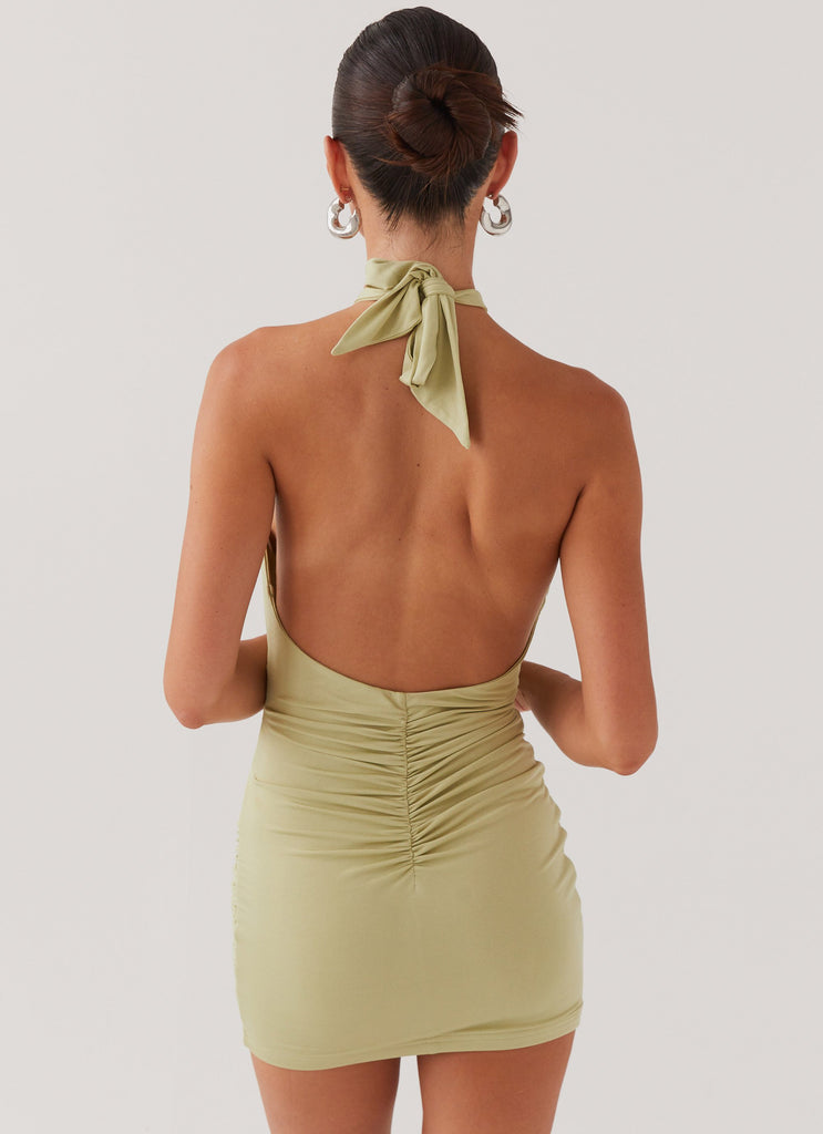 Peppermayo Exclusive Samara Halterneck Mini Dress - Sage - View 3 | Shop Formal Dress