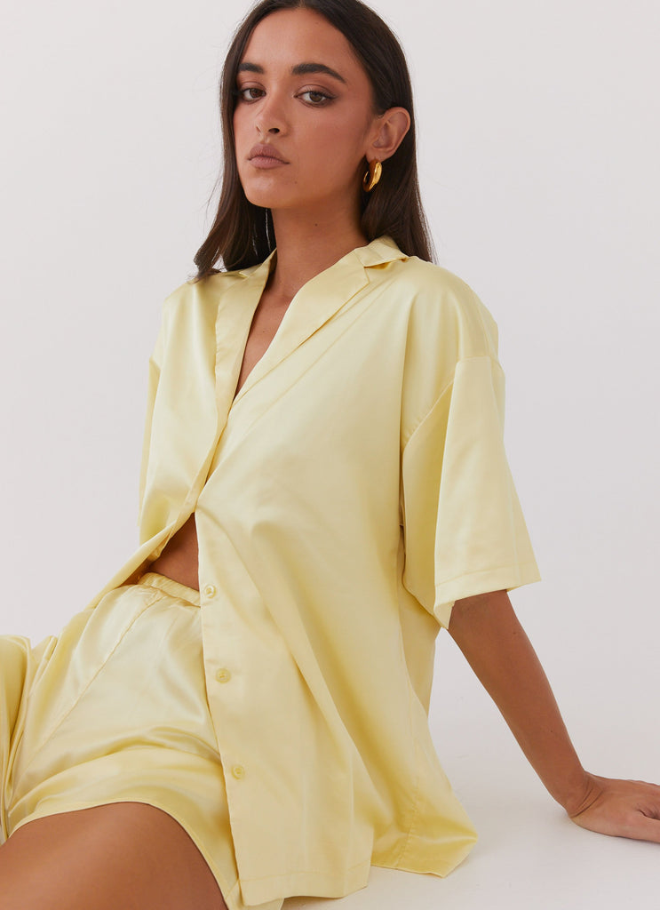 Peppermayo Exclusive Julia Satin Oversized Shirt - Lemon