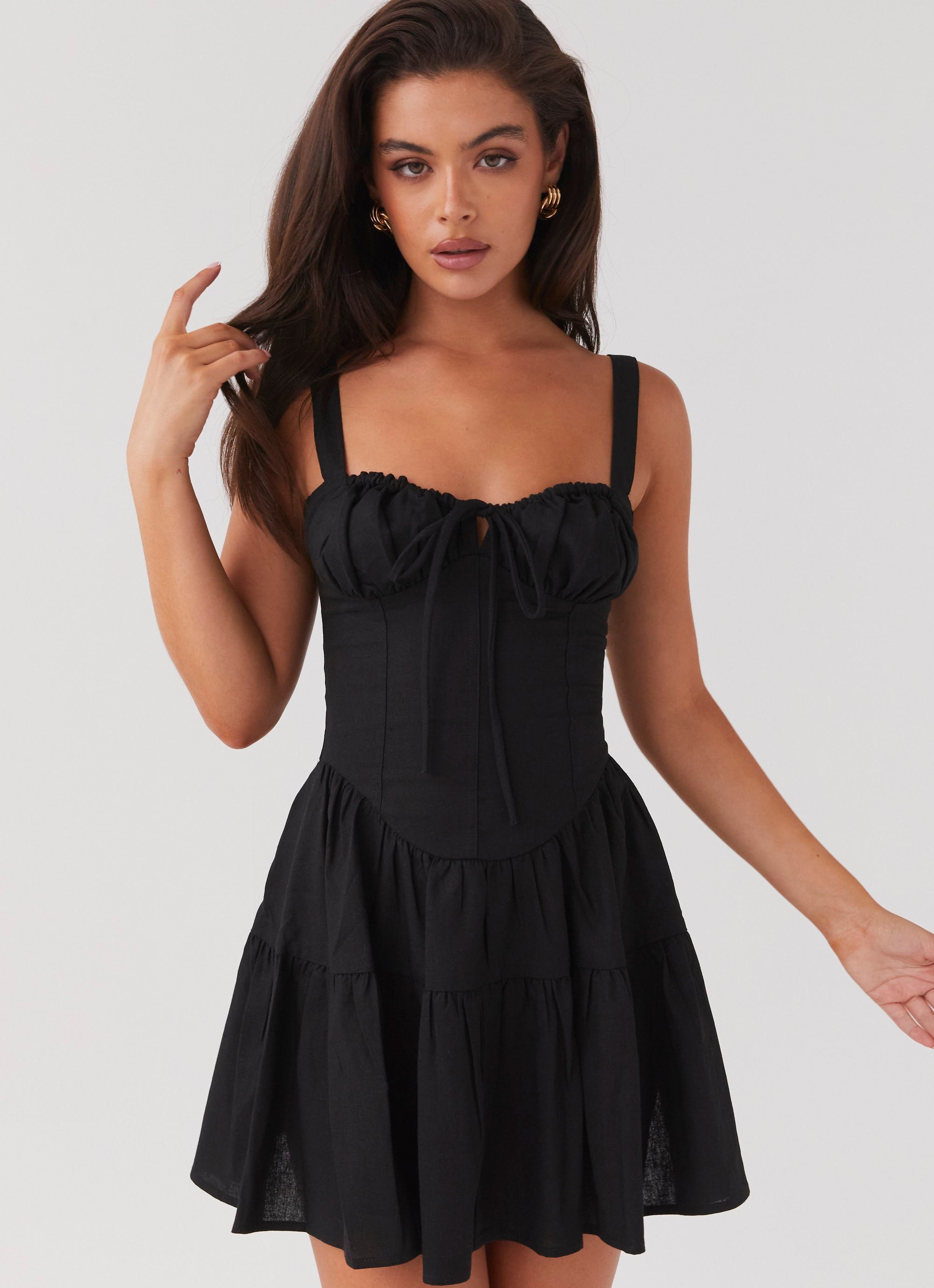Lucie Linen Mini Dress - Black Lucie Linen Mini Dress - Black