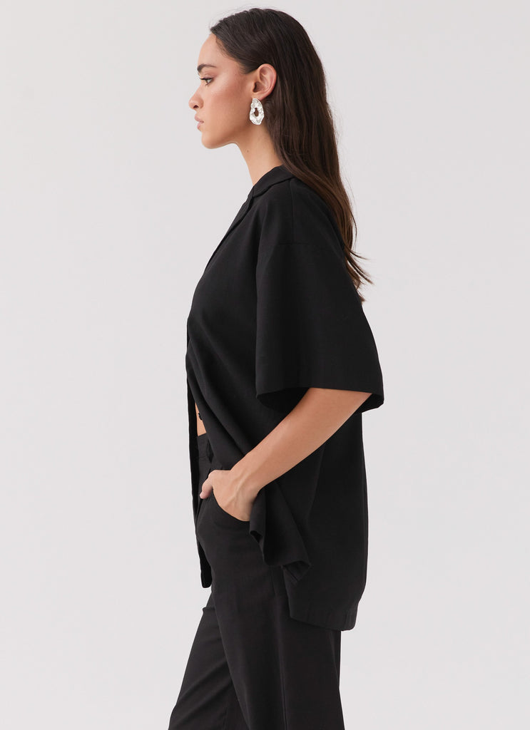 Collective Tops - Peppermayo Exclusive Roll With Me Linen Oversized Shirt - Black fourth image