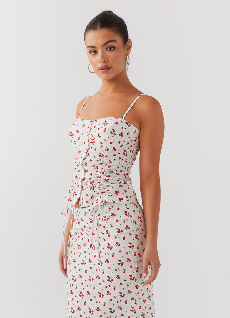 Collective Tops - Peppermayo Exclusive Ariana Linen Bustier Top - Poppy Floral fourth image