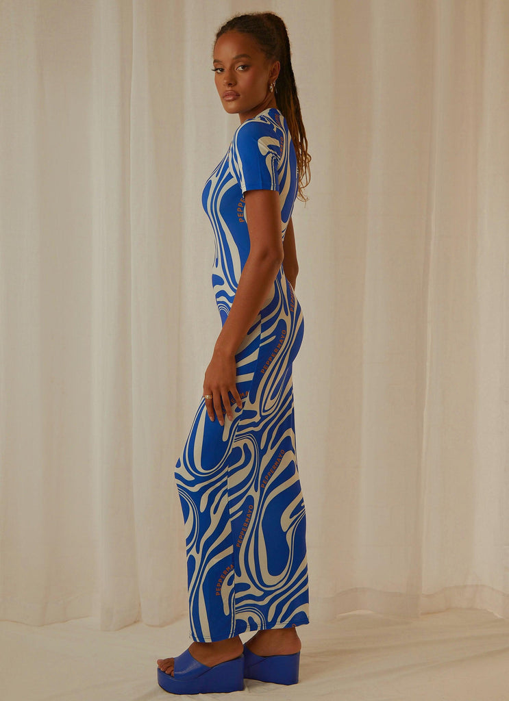 Into the City Mesh Maxi Dress - Cobalt Marble - Peppermayo