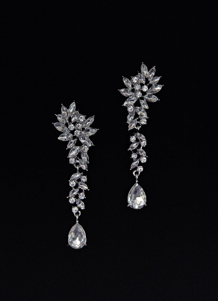 Audacious Diamante Earrings - Silver
