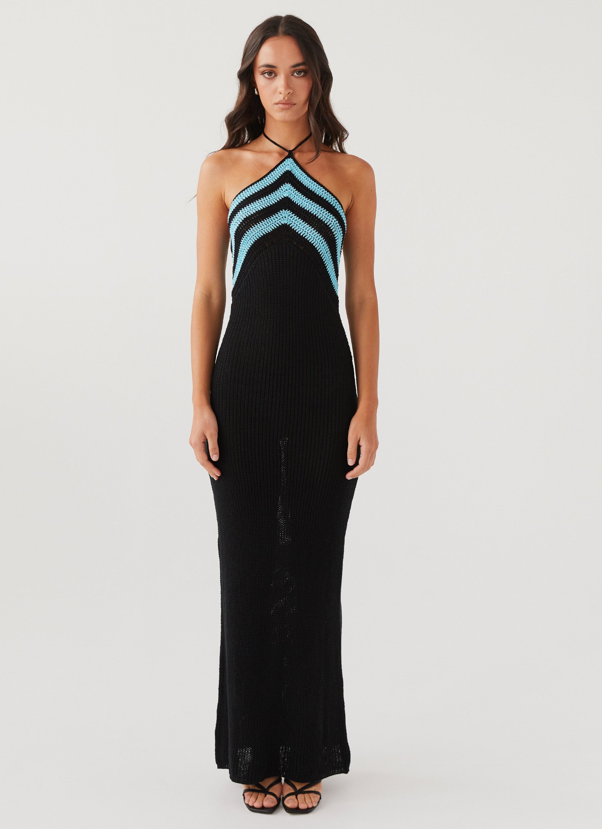 Masterpiece Halterneck Crochet Maxi Dress - Azure Stripe Peppermayo Masterpiece Halterneck Crochet Maxi Dress - Azure Stripe Peppermayo