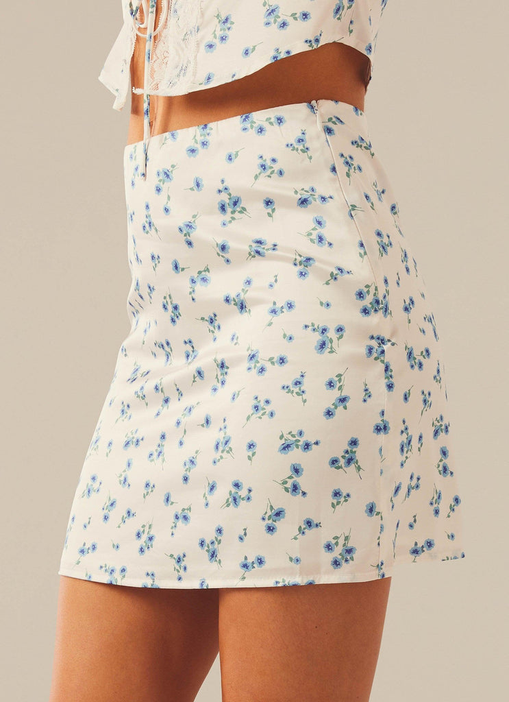 Picnic Date Mini Skirt - Blue Blooms - Peppermayo