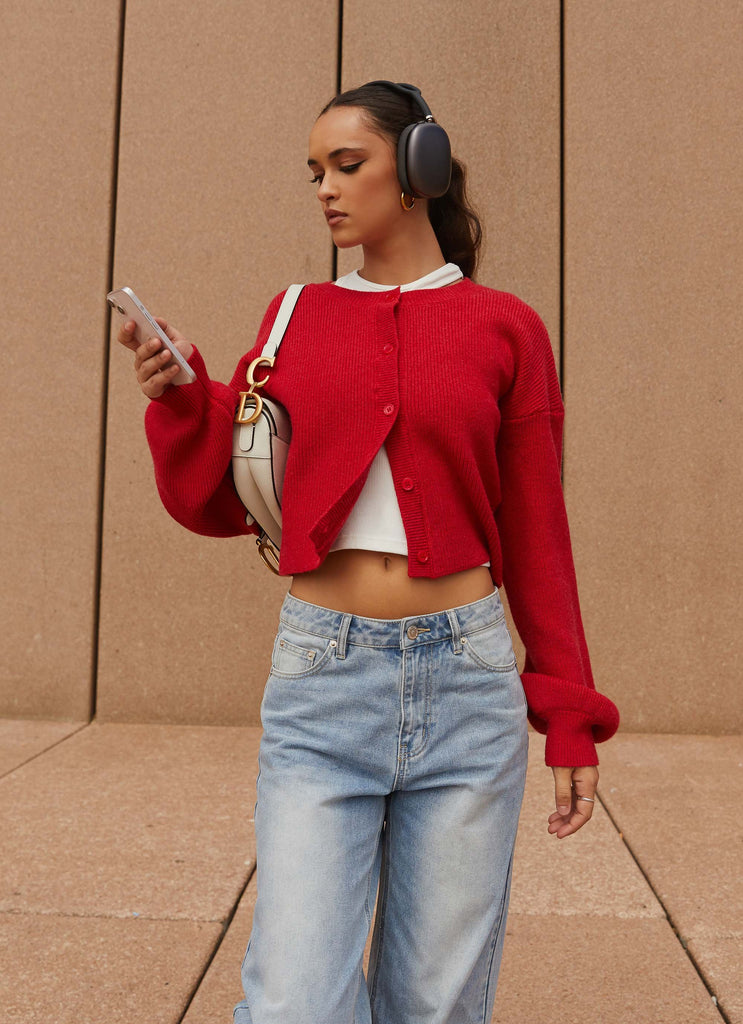 Collective Tops - Peppermayo Exclusive Daphne Knit Cardigan - Cherry fourth image