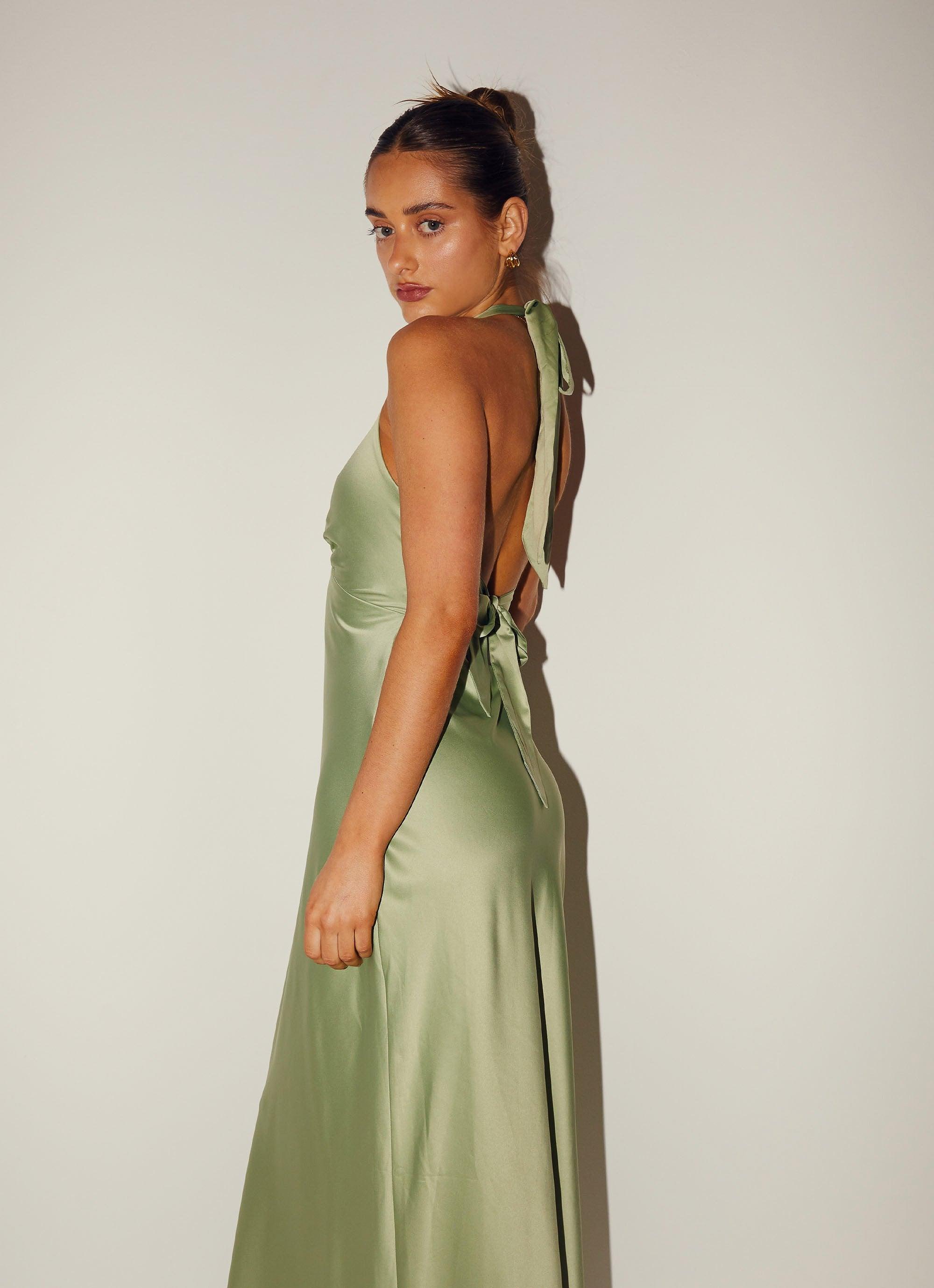 sage green satin dresses Sage Bridesmaid Dress Shiny Satin Size Medium