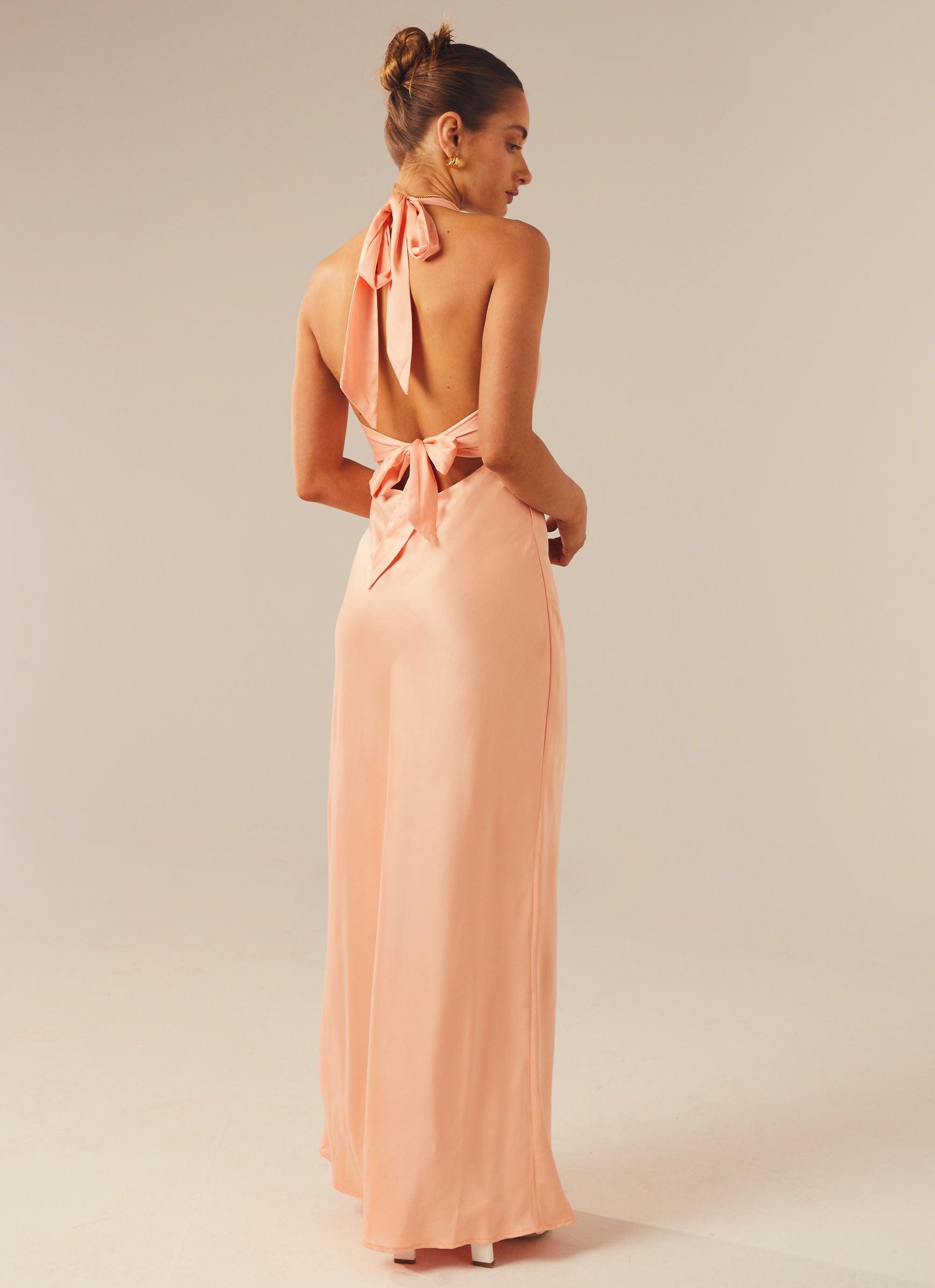 peach silk dress Heavy Hearted Satin Maxi Dress