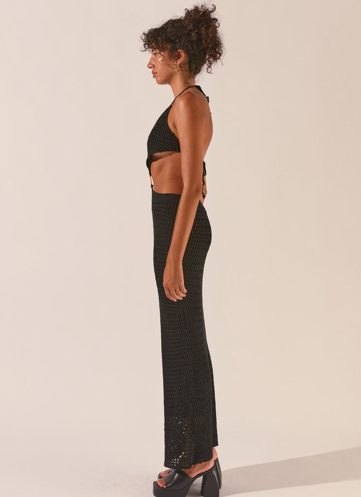 Afternoons In Majorca Crochet Maxi Dress - Black Sand - Peppermayo