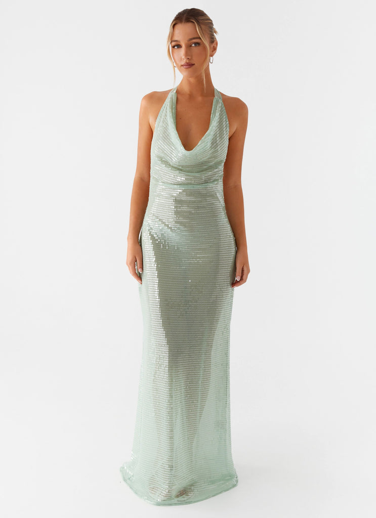 Above the Clouds Cowl Maxi Dress - Green