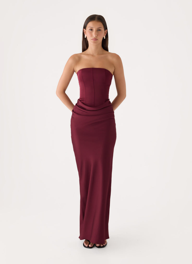 Adara Corset Maxi Dress - Burgundy