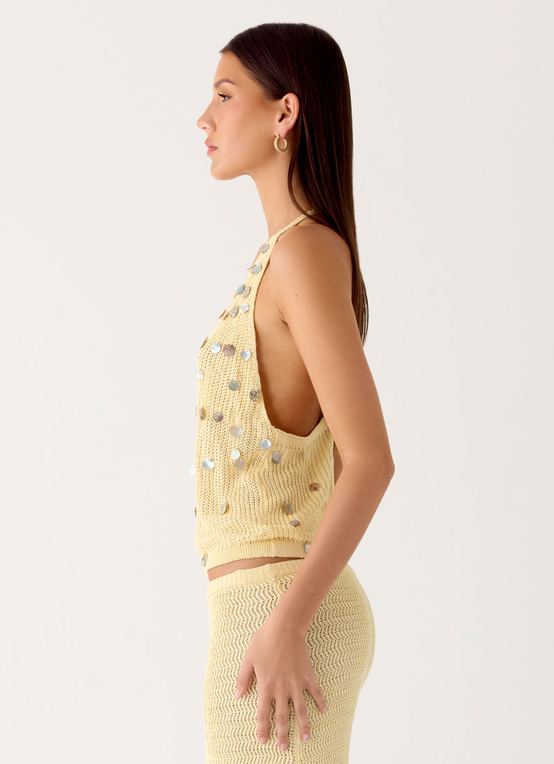 Adelaida Beaded Crochet Top - Yellow