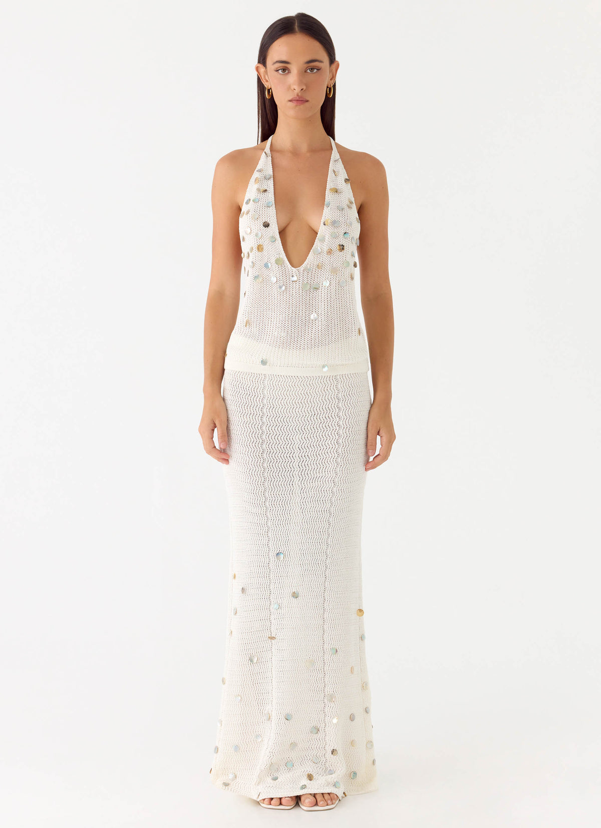 Adelaida Beaded Crochet Top - Ivory