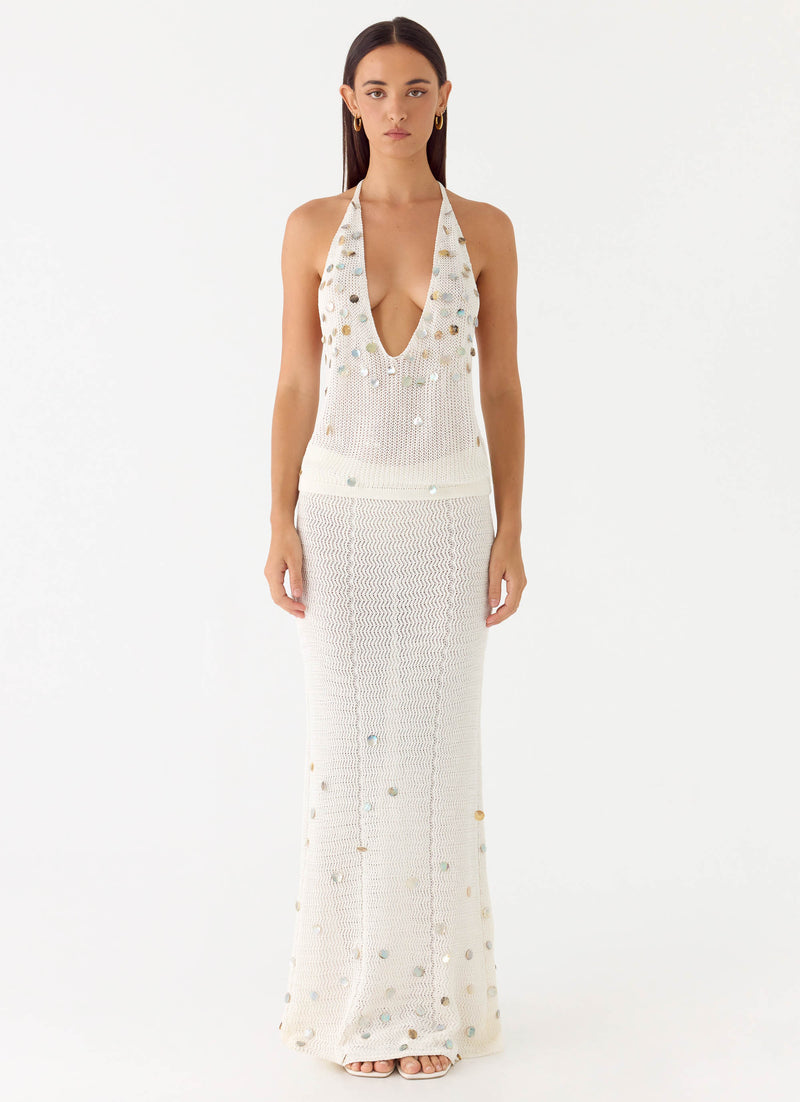 Adelaida Beaded Crochet Top - Ivory