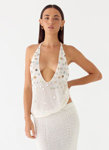 Adelaida Beaded Crochet Top - Ivory