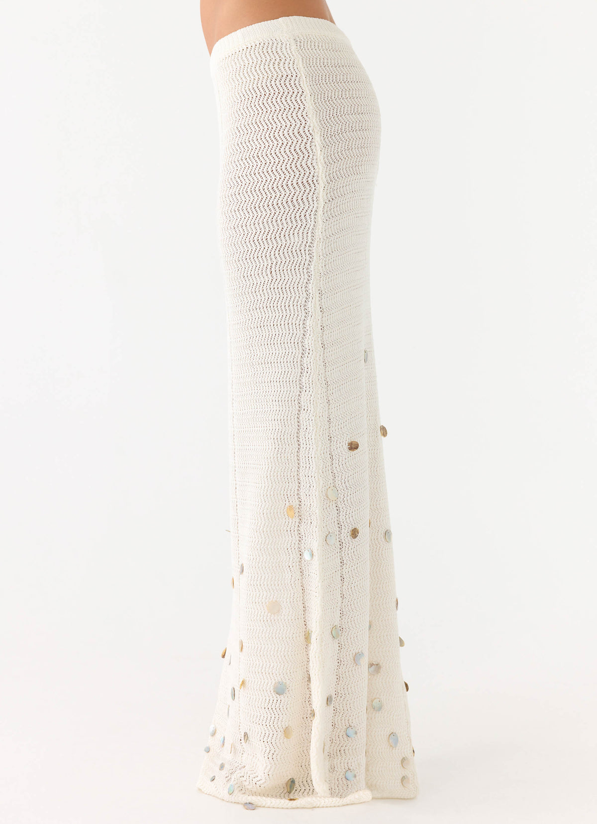 Adelaida Beaded Crochet Maxi Skirt - Ivory